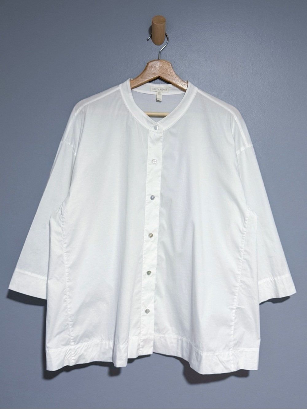 Eileen Fisher Organic Cotton White Button Front Top Size XL